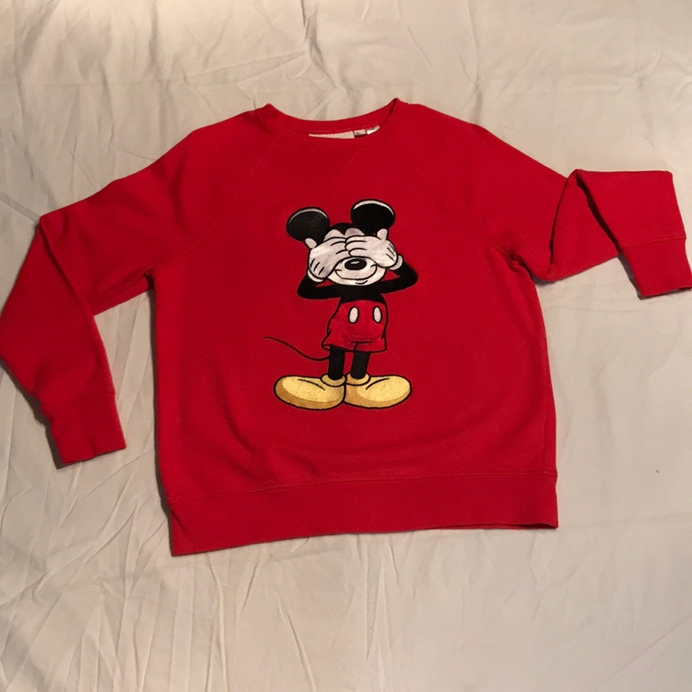 BRIGHT RED MICKEY SWEATSHIRT NO HOOD - Embroidered
